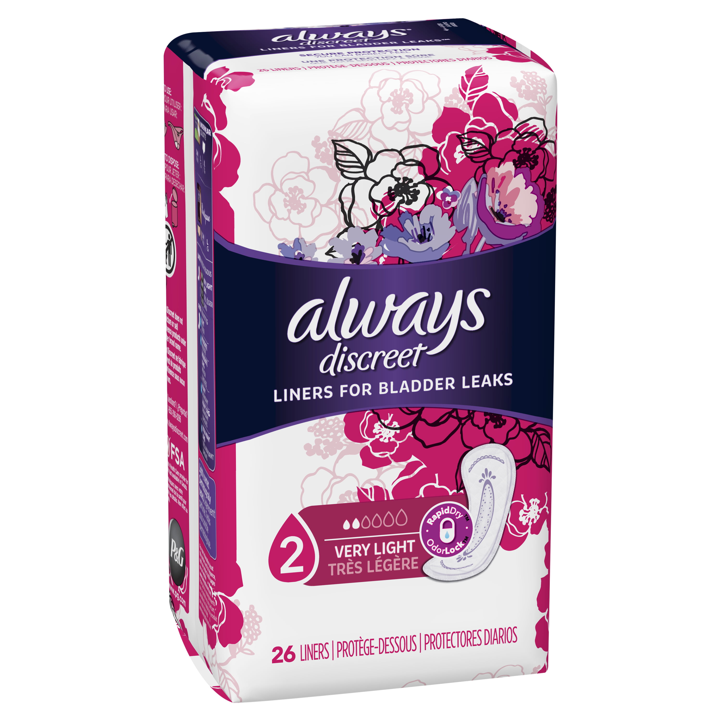 Always Discreet Incontinence Liners, Very Light Absorbency, 26 Count 