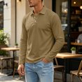 thumbnail image 6 of Men Polo Shirts Long Sleeve Solid Color Button Down Golf Shirts Office Basic Shirts, 6 of 7