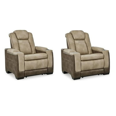Pemberly Row Set of 2 Faux Leather Power Recliners in Brown