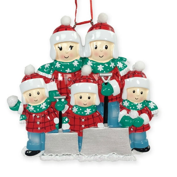 Snow Shovel Family Holds 5 Names Round Disc Ornament