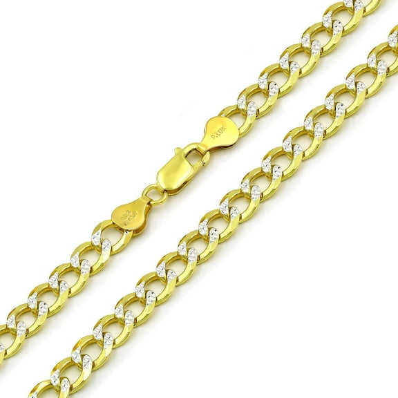 925 Italian Sterling Silver 6.5mm Solid Cuban Diamond Cut Chain, FREE Microfiber Cloth, ITProLux Yellow Gold Plated Curb Pave Link Mens Womens Necklace, Giorgio Bergamo