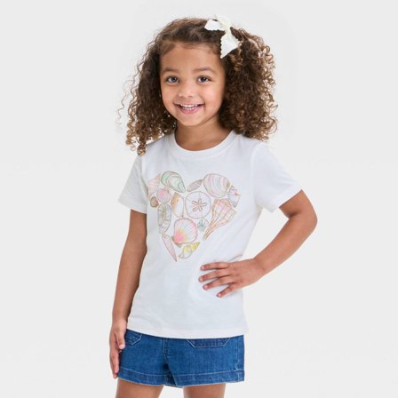 Toddler Girls' Seashell Heart Graphic T-Shirt - 3T - Cat  Jack™ Cream