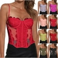 thumbnail image 5 of ZQUUVOU Women's Sheer Mesh Lace Bodysuit Spaghetti Strap Bustier Corset Tops Rave Party Club Cami Tops Shapewear Watermelon Red, 5 of 5