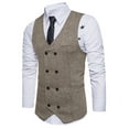 thumbnail image 4 of SPRING PARK Vintage Men's classic Sleeveless Double-breast Herringbone Twill Waistcoat Gentle Business Vest, 4 of 6