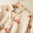 thumbnail image 6 of gbyLJF Women 3/4 Sleeve Shirts Fashion Floral Print Blouse Tops Traditional Mandarin Collar Ethnic Linen Shirts A03_Khaki M, 6 of 7