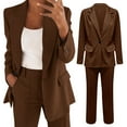 thumbnail image 4 of Riforla Women's Two Piece Lapels Suit Set Office Business Long Sleeve Button Formal Jacket + Pant Suit Slim LooseTrouser Jacket Suit Pants Sets Brown L, 4 of 6