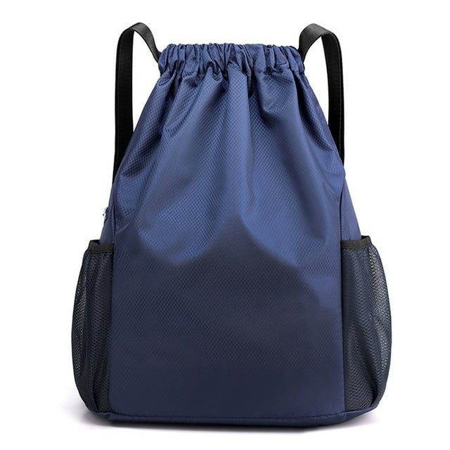Mochila con cordón, bolsa de cuerdas, bolsa de gimnasio ligera, mochila deportiva, azul oscuro