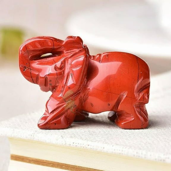 GKNET 1.5'' Natural Red Jasper Quartz Carved Elephant Crystal Chakra Animal Figurine