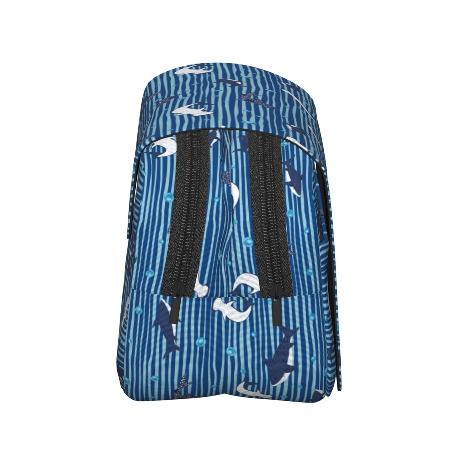 Rateoe Sharks on White Blue Striped Pattern Double Clamshell Pen Case, Storage Organizer with Two Zipper Compartments– Holds Up to 50 Pencils & Pens