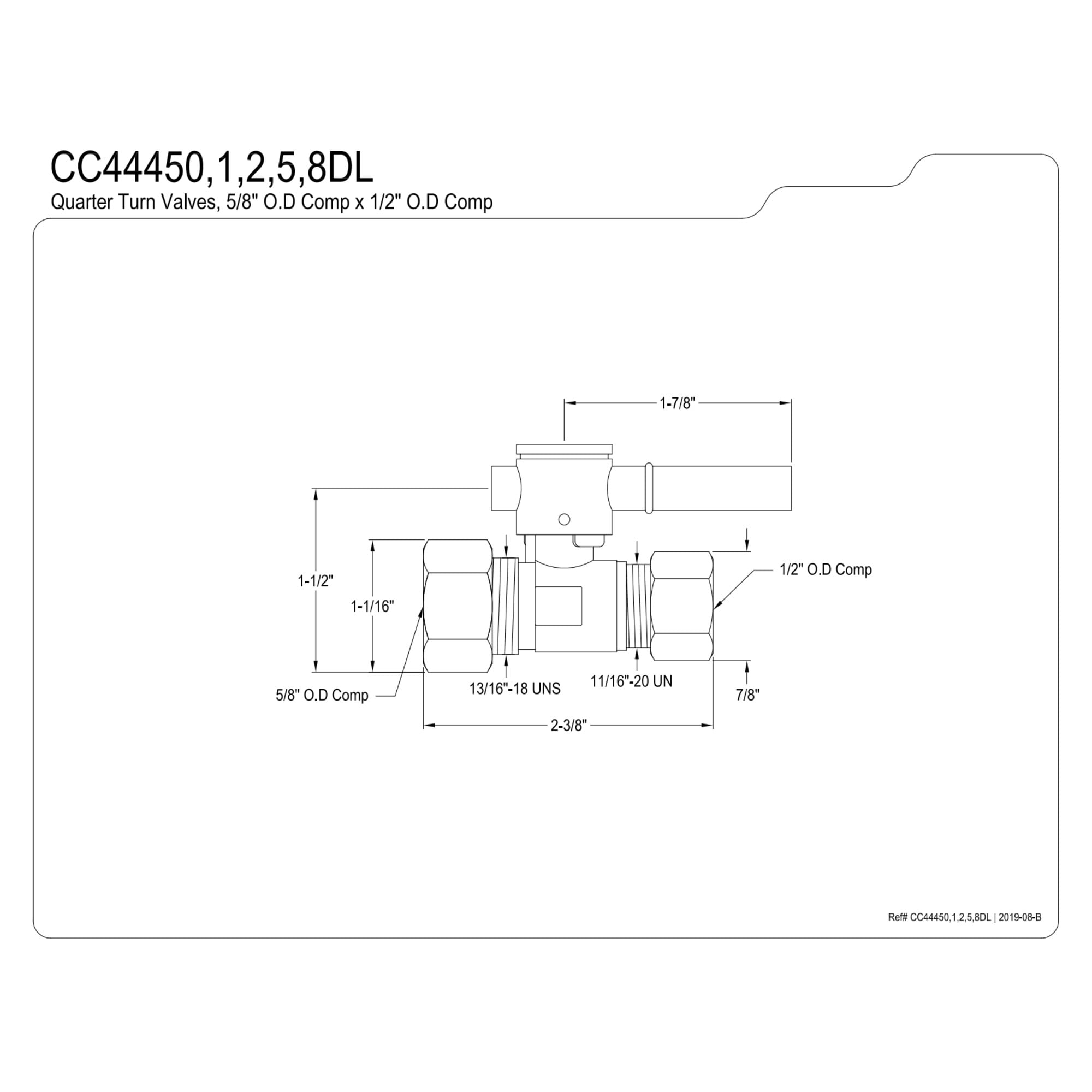 Kingston Brass CC44458DL 5/8-Inch O.D. Comp x 1/2-Inch O.D. Comp Quarter-Turn Straight Shut-Off Valve in Brushed Nickel