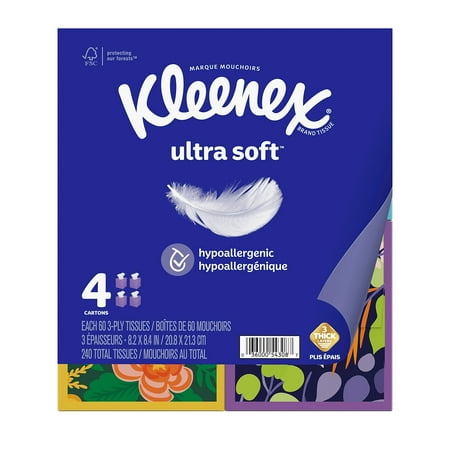 Kleenex Ultra Soft Facial Tissues, 4 Cube Boxes