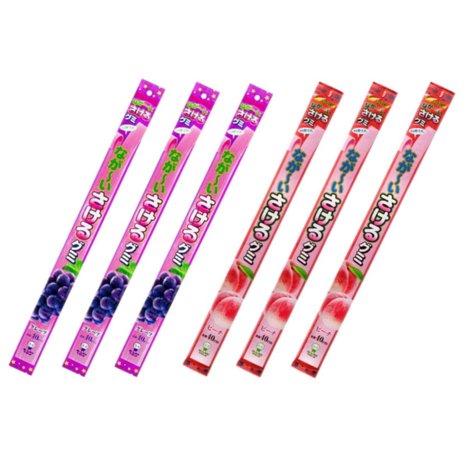 Long type Sakeru Gummy 40 cm,Japanese fruit gummy candies. 6 packs No