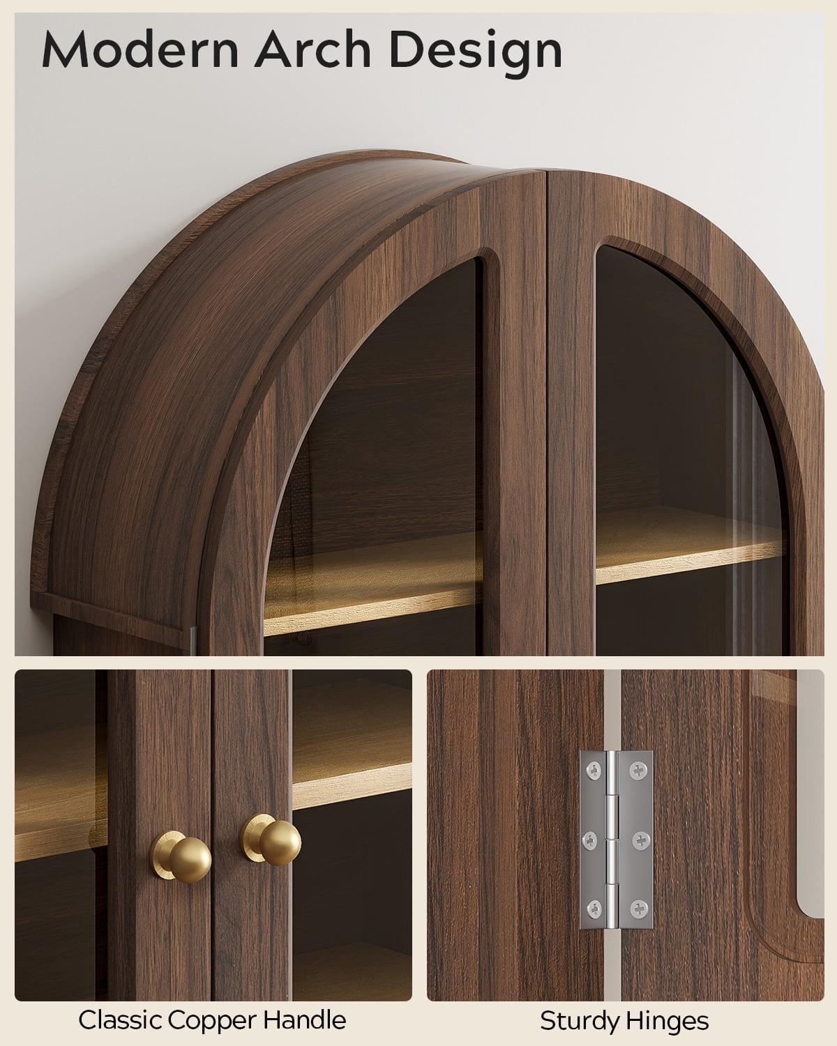 EYYTHUNG Modern Arched Wall Cabinet, Large Medicine Cupboard, Farmhouse Bathroom Storage Cabinet with Door Adjustable Shelf, Brown Oak