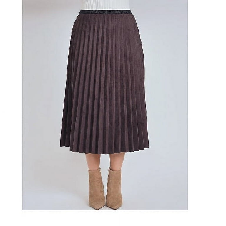 【COLOR iN ID】Suede pleated layered skirt YAL New York Brown Pleated Suede Midi Skirt 32