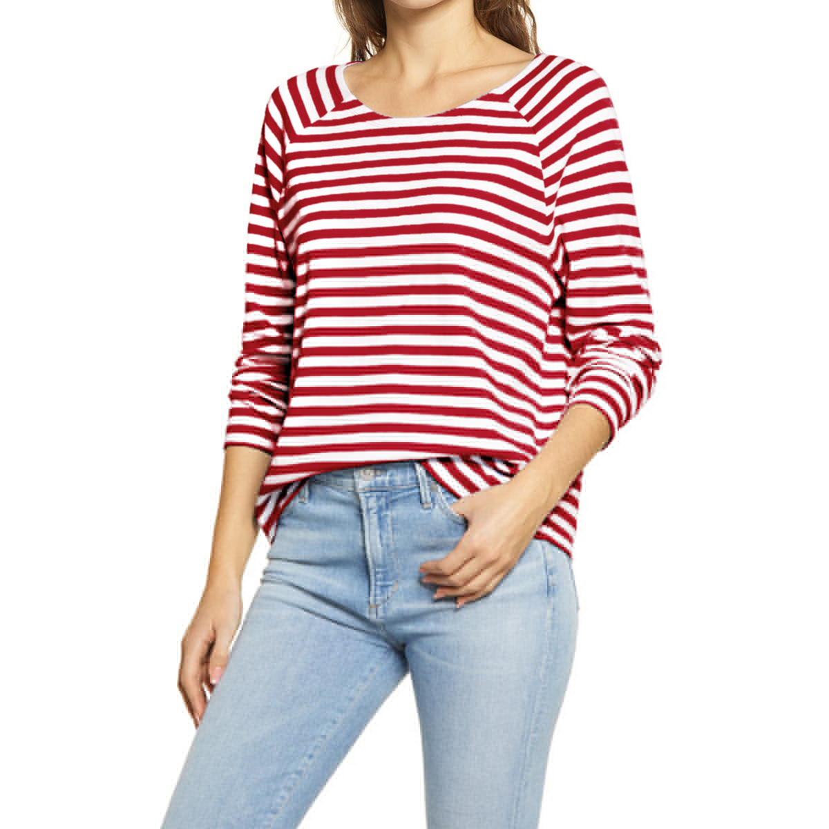 thumbnail image 2 of Langwyqu Womens Casual Crew Neck Striped Long Sleeve T Shirt Basic Tunic Tops, 2 of 5