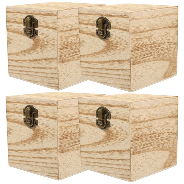 ColoMX Caja de regalo de madera de 4 piezas Caja de recuerdos de madera con cerradura Caja de regalo de caja de madera pequeña Caja vintage