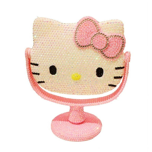 Hello Kitty Vanity Mirror Cartoon Shiny Rhinestones Beauty Handheld Mirror Diamond Pink Girls Flip Girlfriend Birthday Gift Toy