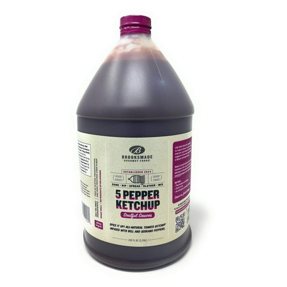 Brooksmade Gourmet Foods Soulful Sauces, 5 Pepper Ketchup, Gluten Free, No High Fructose Corn Syrup All-Natural Spicy Ketchup, Made with Organic Tomatoes 128 oz