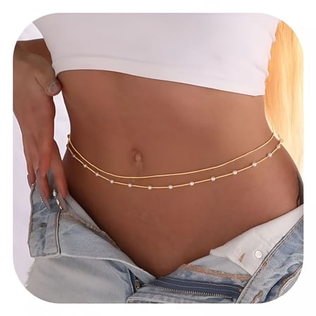 DESIGNICE Gold Plated Body Chains Dainty Boho Layered Beach Waist Chain Adjustable Bikini Belly Chain Jewelry Accessories for Women