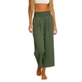 thumbnail image 6 of RYRJJ Womens Lounge Pants Wide Leg Smocked High Waisted Palazzo Pants Summer Flowy Beach Casual Trousers with Pockets, 6 of 9