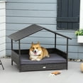 thumbnail image 2 of PawHut Wicker Dog House with Removable Cushion Lounge, Grey, 2 of 9