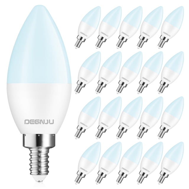 Bombillas tipo candelabro DEGNJU, paquete de 20, 5,5 W, 5000 K, E12, 120 V