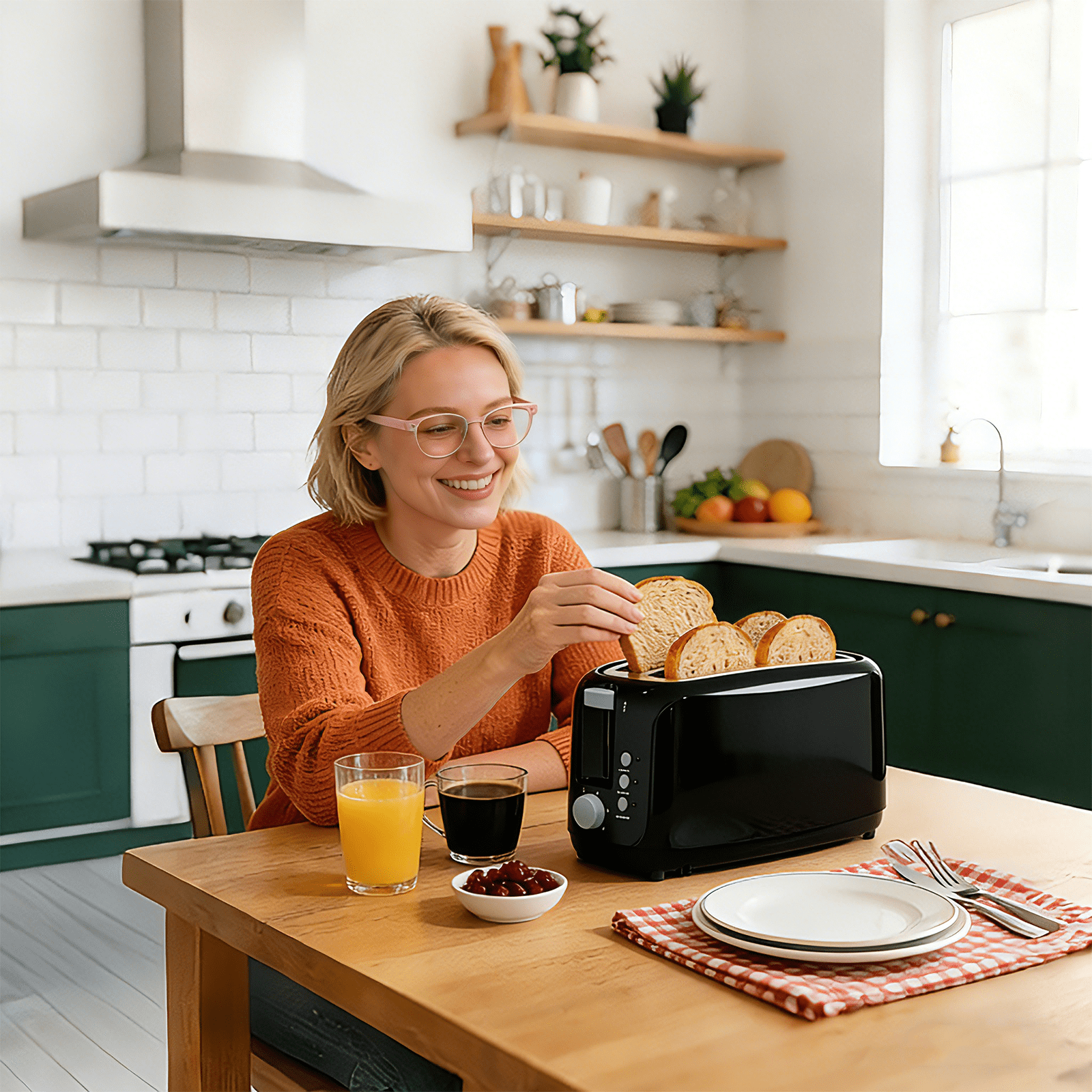 4 Slice Extra Long Slot Toaster with 6 Browning Levels & Defrost/Reheat Functions,Black