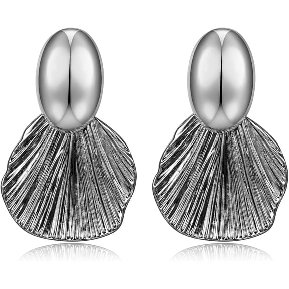 Gold Plated Earrings Dangle Chunky Fan-shaped Earrings Shell Earring for Women Two-Tone Fashion Statement Jewelry