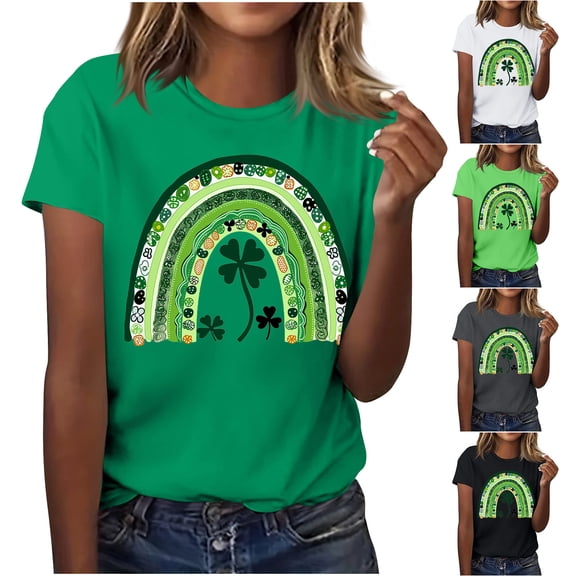 Yxbdin Womens St Patricks Day T Shirts Plus Size Shamrock Graphic Tee Clover Printed Short Sleeve Shirt Casual Crew Neck Tops Black XXL