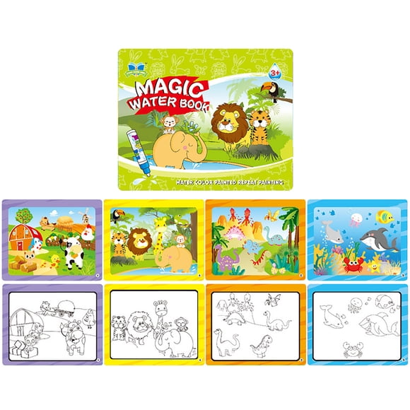 Magic Water Painting Book Animal World Theme Repeatable Doodle Toy For Kids Drawing Gift With Pen 2Ml Paper Material Size 7.5X6.3 Inches For Toddlers C