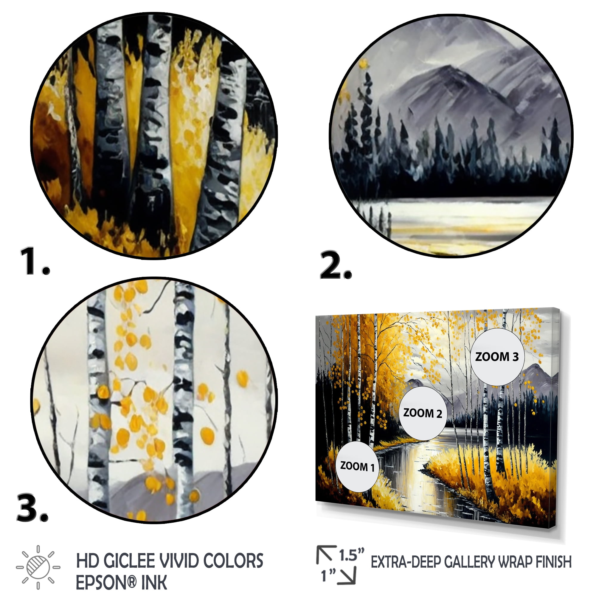 Designart Grey And Yellow Birch Trees By The Lake II Canvas Wall Art