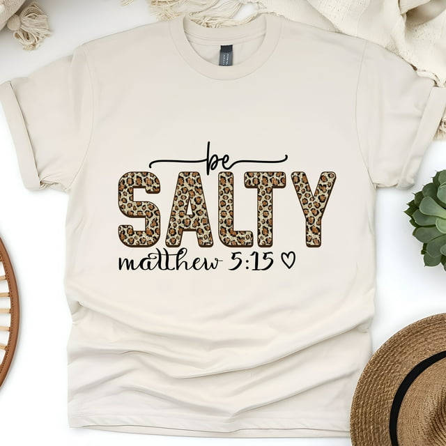 Be Salty Matthew 5:15 Christian Leopard Print T-Shirt, Natural, Size L