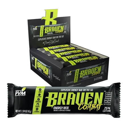 Case of 20 BRAVEN Combat Energy Bars (1.59 oz) (BB 11/6/26) - Energy Drink Alternative  75mg Caffeine  B-vitamins and Taurine. Delicious Taffy-Like Energy Snack. Perfect Sports Snack  Gluten-free.