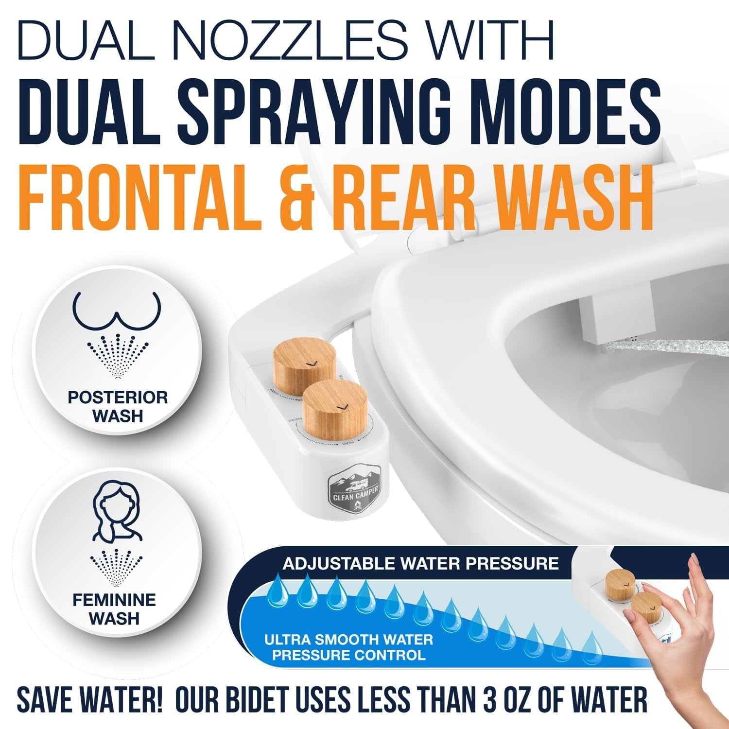 RV Bidet from Clean Camper - Self Cleaning, Adjustable Dual Nozzle - Fits Virtually Every RV
