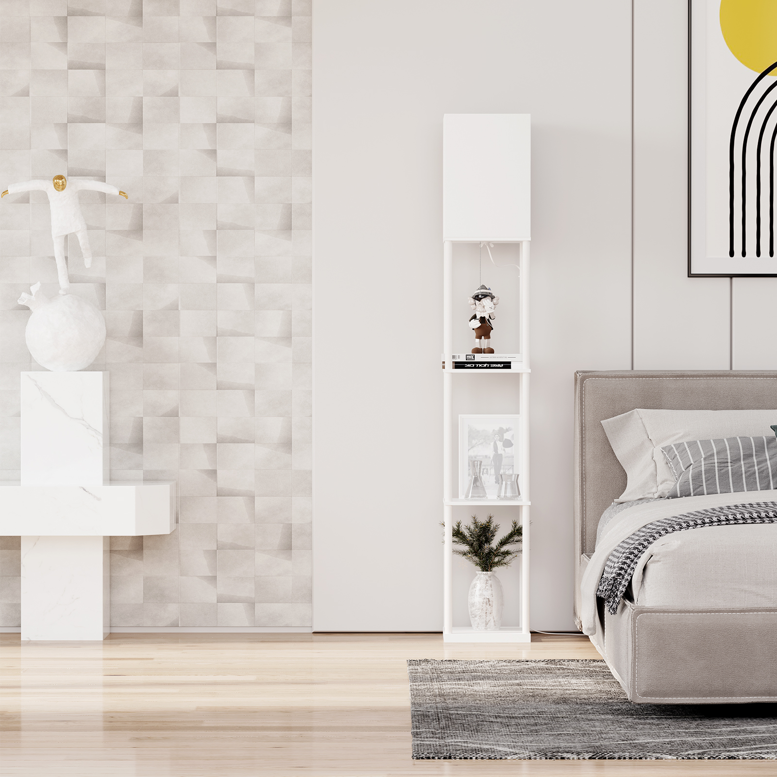 SUNMORY Modern Iron Shelf Floor Lamp for Living Room, White - image 4 of 10