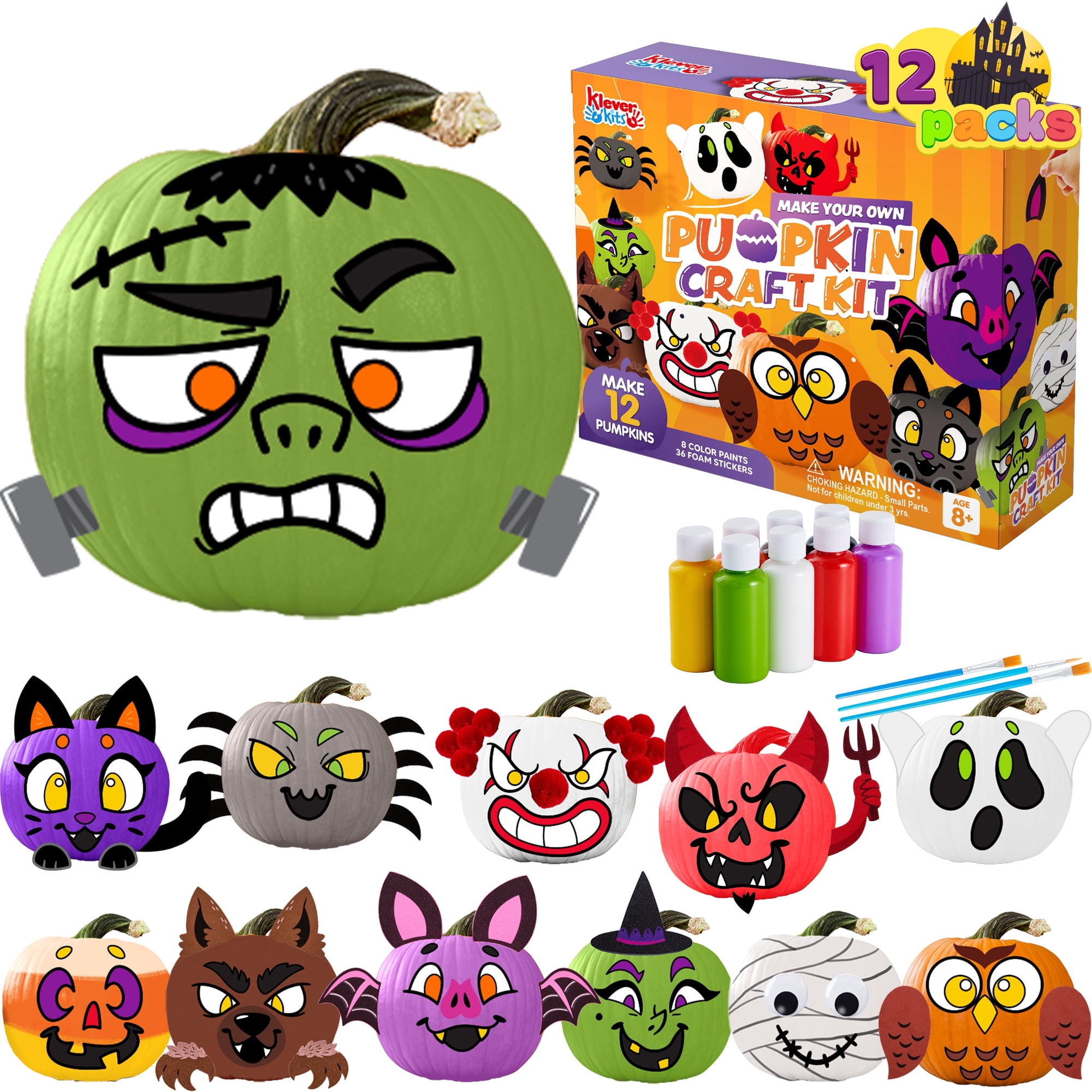 Joyfy Halloween Pumpkin Decorate & Painting Kit Craft with 12 Designs Pumpkin Stickers & DIY Coloring Kits Party Favors Fall Crafts for Kids School Game