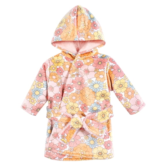 Hudson Baby Girls Mink with Faux Fur Lining Pool and Beach Robe Cover-ups, Peace Love Flowers, 12-18 Months