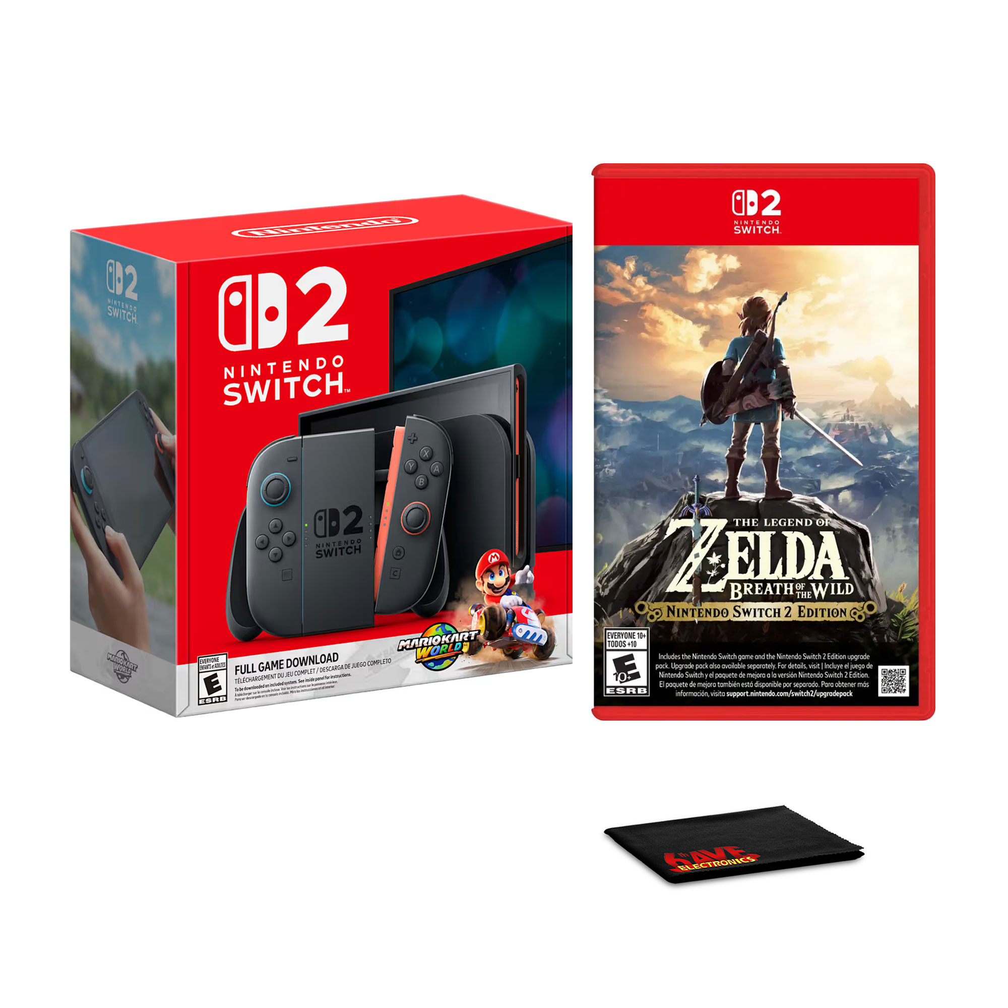 Nintendo Switch 2, Mario Kart World Bundle + The Legend of Zelda: Breath of the Wild + Microfiber Cleaning Cloth