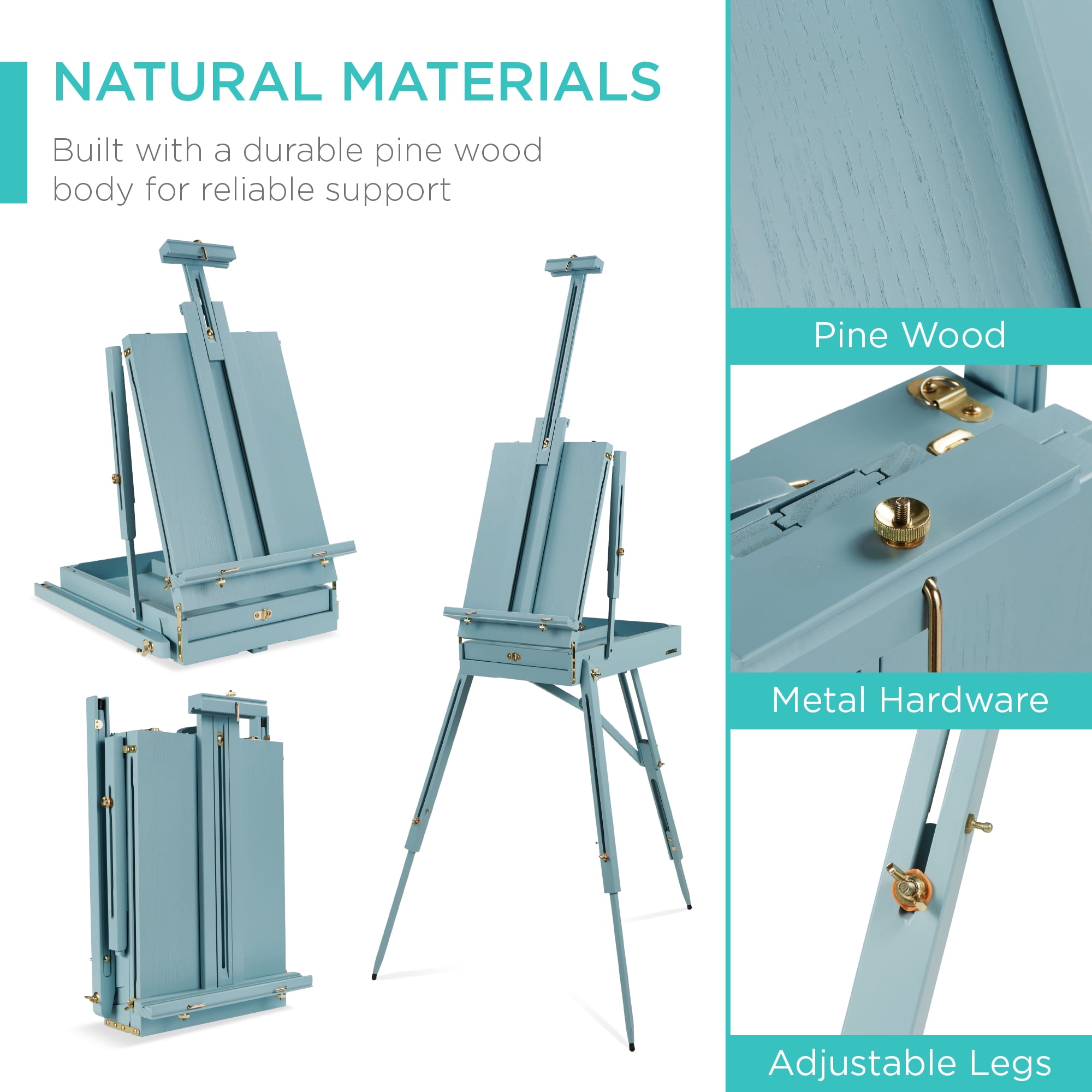 Best Choice Products Art Easel for Painting, Portable Adjustable Tripod with 32-Piece Art Set - Blue