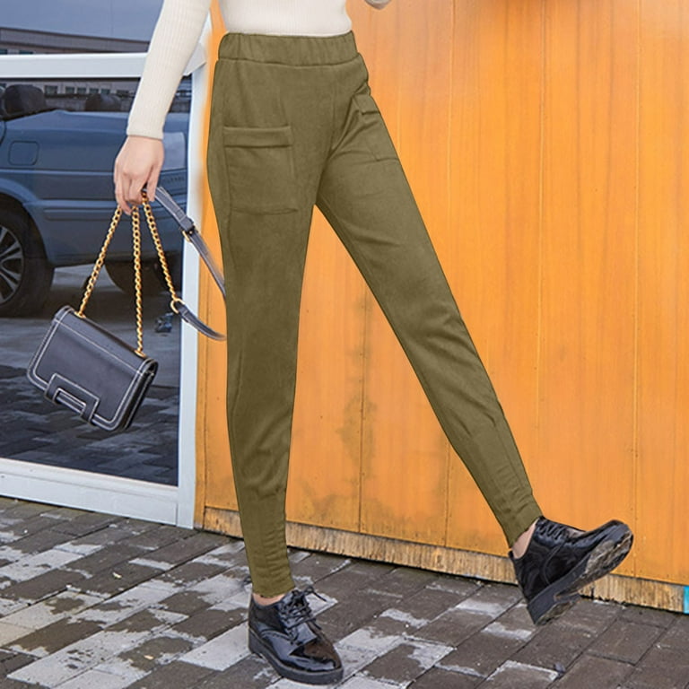 Gnurob Womens Fleece Lined Pant Elastic Waist Trousers Winter Warm