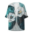 thumbnail image 5 of Wyobmus Women's Lightweight Floral Cardigan 3/4 Long Sleeve Open Front Loose Cover Up Casual Draped Blouse Tops Blue, 5 of 5