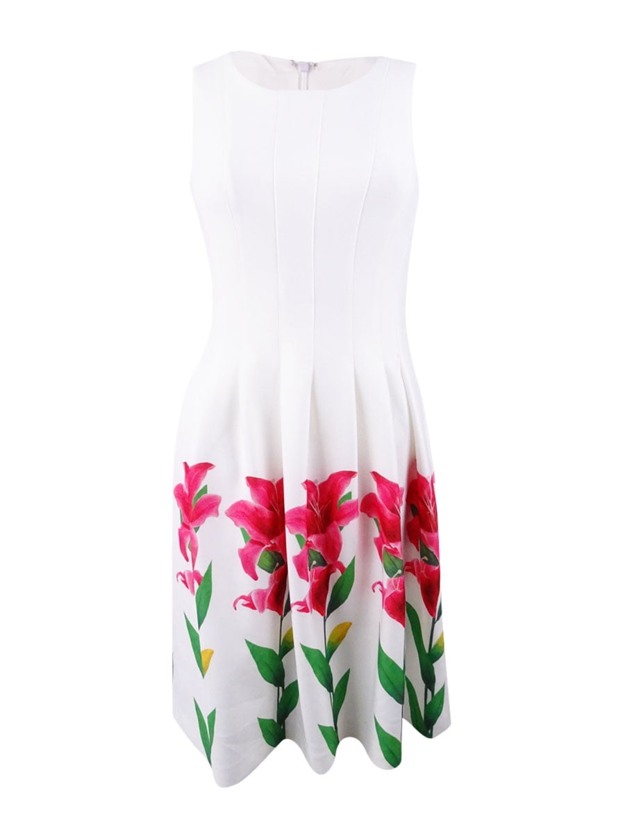 calvin klein floral print fit and flare dress
