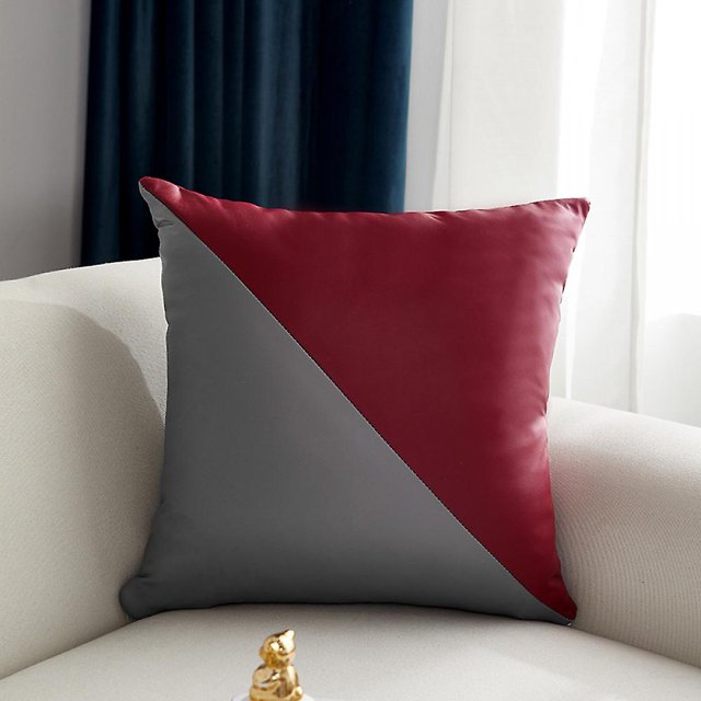 Juego de 2 fundas de almohadas decorativas modernas Fundas de cojines de cuero sintético y algodón Fundas de almohadas de empalme de lujo para sofá cama 18x18inches-zt1 Feliz Sencillez