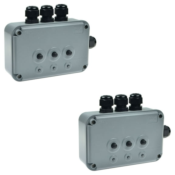GREENCYCLE 2PC 15A 125VAC 3-Gang Power Control Switch Junction Box Weatherproof Outdoor Switched with 3 x Push Switches w/indicators and 4 x 20mm Cable Gland IP66 Rated
