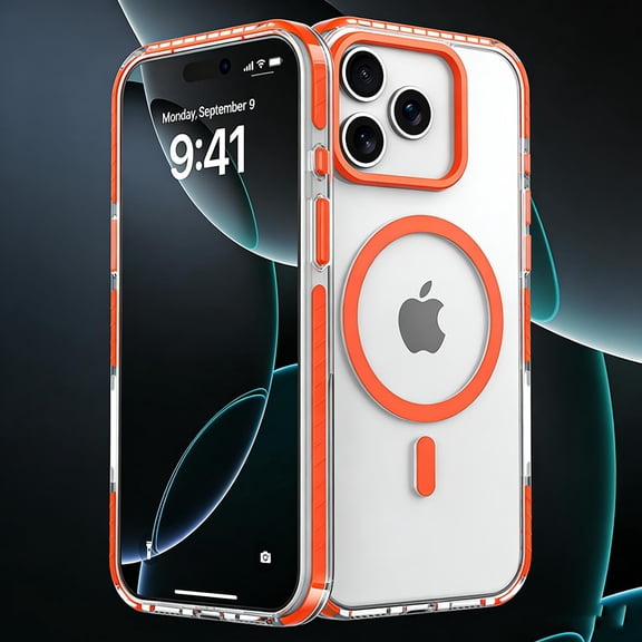 for iPhone 17 Clear Case, Compatible with Mag-Safe, Anti-Yellowing Transparent Phone Cover, Military-Grade Protection, Shockproof Slim Magnetic Phone Cover for iPhone 17, Orange