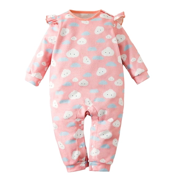 JAJAHO Romper Jumpsuit Soft Baby Girl Clothes Fluffy Rainbow Print Long Sleeve Ruffle Toddler Onesie Cozy One-Pieces