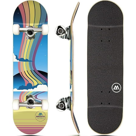 Magneto Maple Wood Complete Skateboard - Beginner Cruiser Skateboard - Smooth Rides with ABEC-5 Bearings - Trick-Ready Double Kicktail Board - 27.5 x 7.75 in, Rainbow