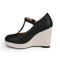 thumbnail image 2 of YOWMNS Women's T-Strap espadrilles Wedges sandals Platform Buckle Strap closed Toe comfortable heeled sandals(Black, 9.5), 2 of 5