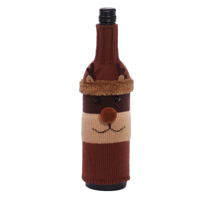 Injueey Navidad Santa Claus botella de vino cubierta alce tejido manga Universal ropa elástica decoración de Navidad decoraciones de de comedor Kits de decoración para fiestas Alce Injueey HA068075-03