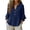 Navy, variant on Summer Linen T-shirts for Women 3/4 Sleeves Ruffle V-Neck Top Casual Loose Fit Solid Shirts for Daily Wear Elegant Lightweight Tops